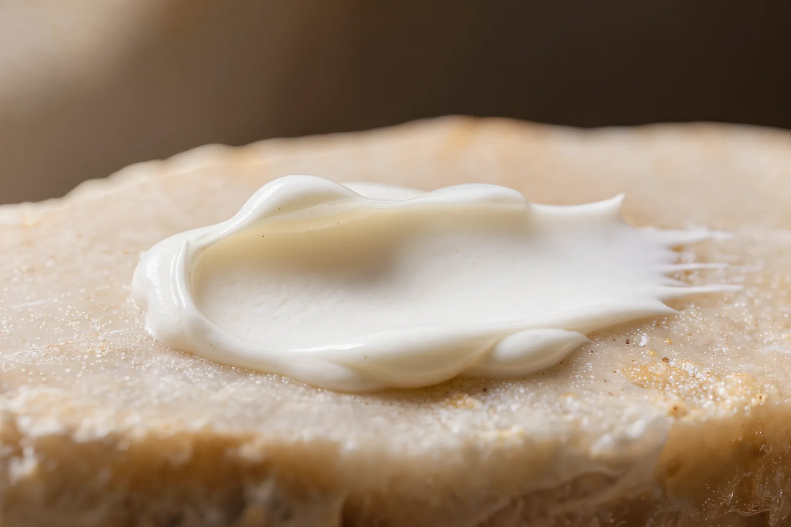 The texture of a barrier cream in raking light